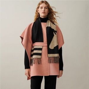 HERMES Casaque Love Story muffler. Noir / Beige Chiné